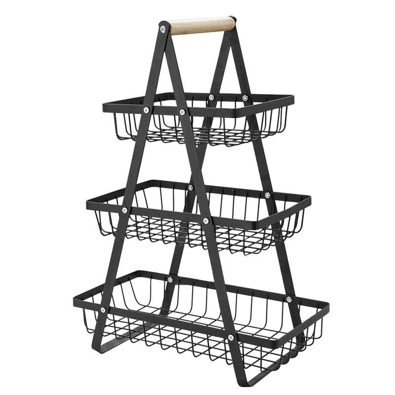 Cross-border portable household fruit and vegetable baskets, kitchen draining double-layer storage baskets, iron fruit and vegetable storage baskets manufacturer wholesale Item Picture