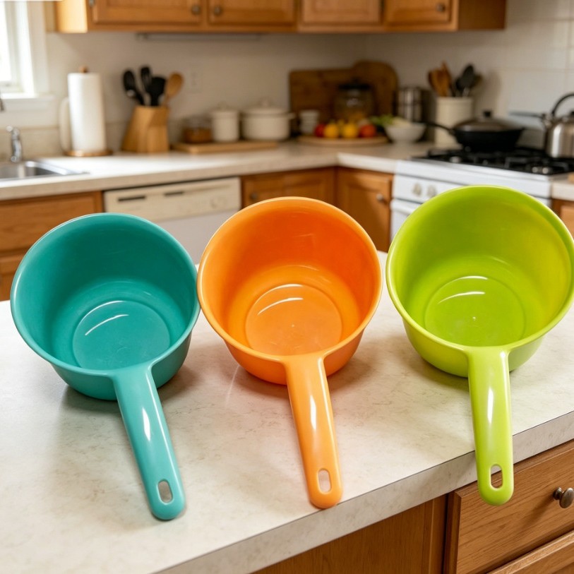 A variety of colors are available. Water ladles are good household items. Plastic thickened long-handled bath ladles 舀子 wholesale for watering flowers