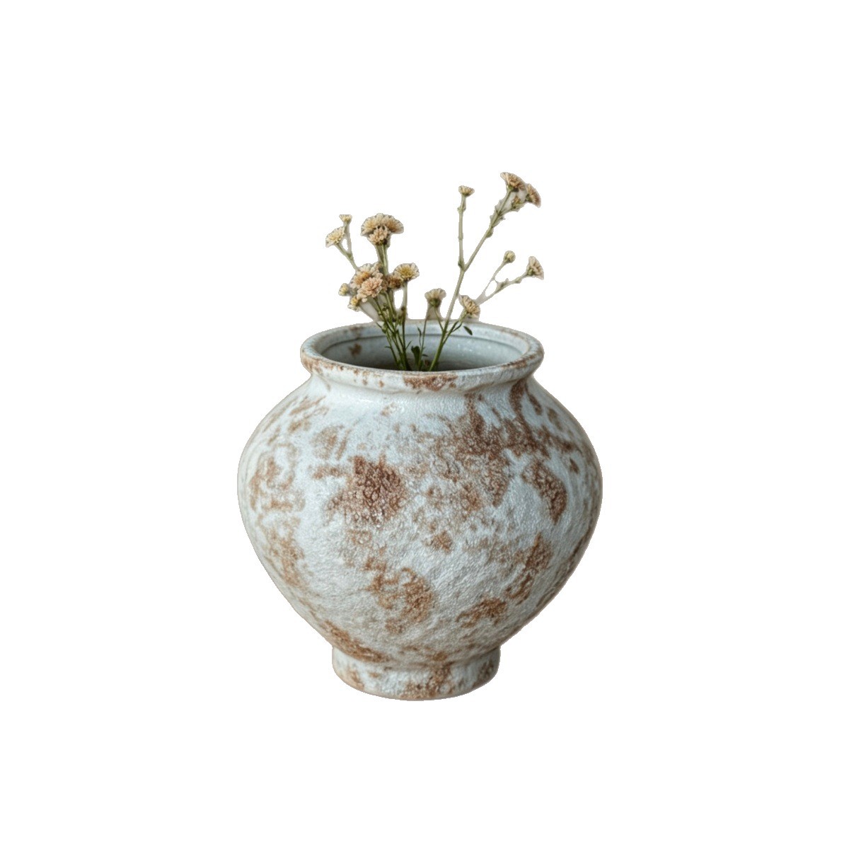 Wholesale vintage rough pottery vases: Light white aged glaze, round shape, suitable for Japanese style, wabi-sabi, Item Picture