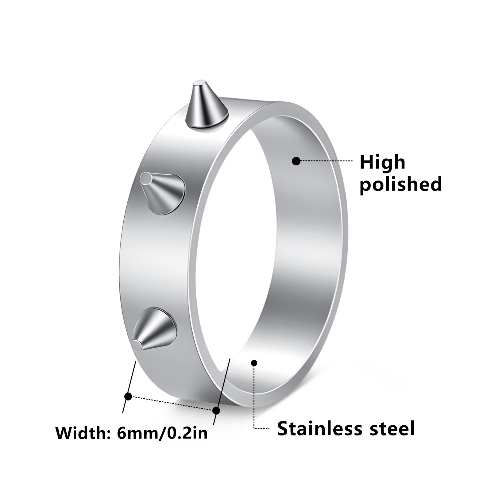 European and American punk style self-defense and anti-wolf ring, 3 nails, emergency defense ring, 6MM electroplated couple accessories for men and women Item Picture