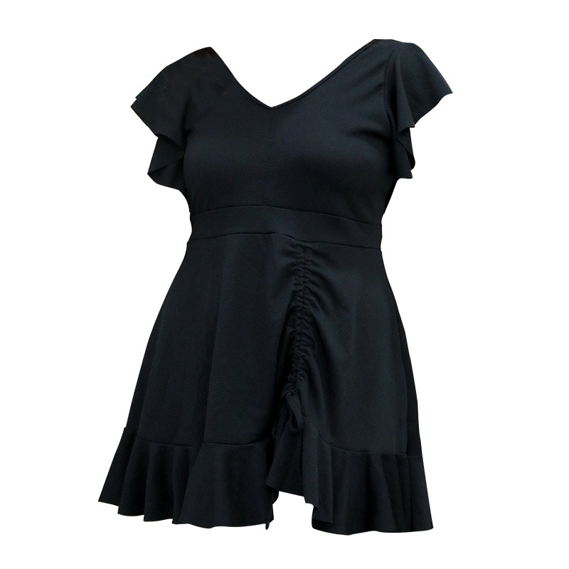 Plus-size swimsuit for women in solid color, conservative and slimming, with a large chest and a gathering two-piece set. Hot spring swimming suit for chubby girls -092630 Item Picture