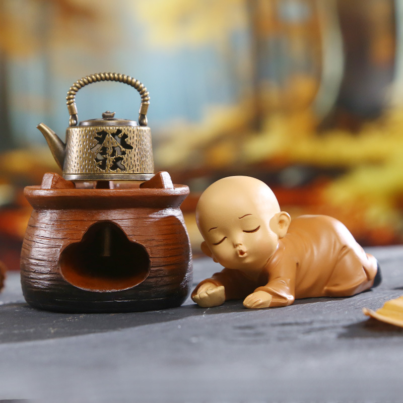 Little Monk's incense burner decoration, home table decoration, resin handicrafts, retro Zen style little monk decoration Specification image