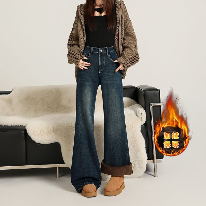 大码不贴腿复古微喇牛仔裤宽松直筒显瘦喇牛仔裤女弹力修身秋冬款细节图