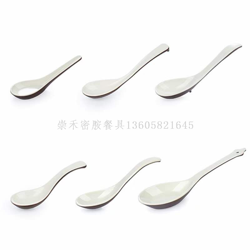 Melamine tableware, brown and white two-color soup spoons, rice spoons, water cups and tea cups, A5 material melamine spoons and cups series full figure