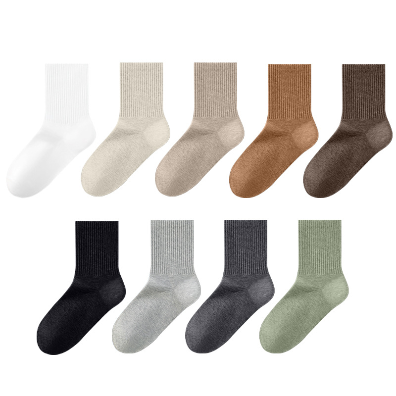 Zhuji Autumn and Winter new women's mid-calf socks, boneless cotton socks, anti-odor 10A antibacterial pure cotton women's socks, versatile solid color socks Item Picture