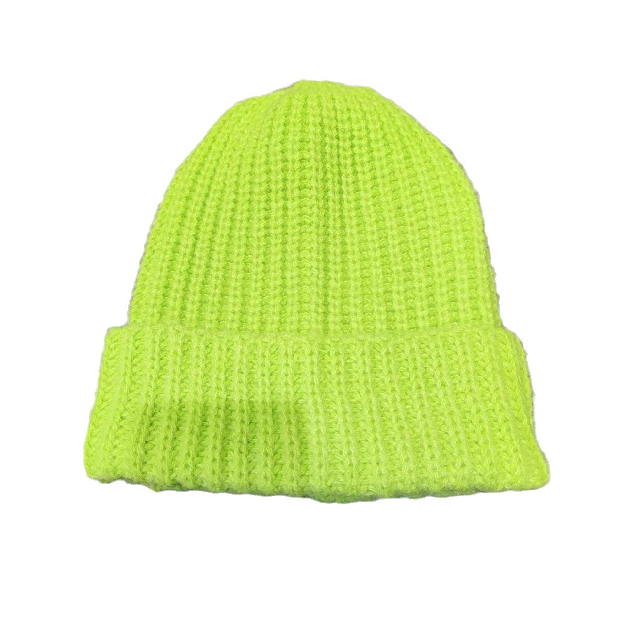 This grass green trendy brand's versatile pile hat with a large head cap that makes the face look smaller, a thick woolen knitted hat, is warm for couples in autumn and winter details Picture