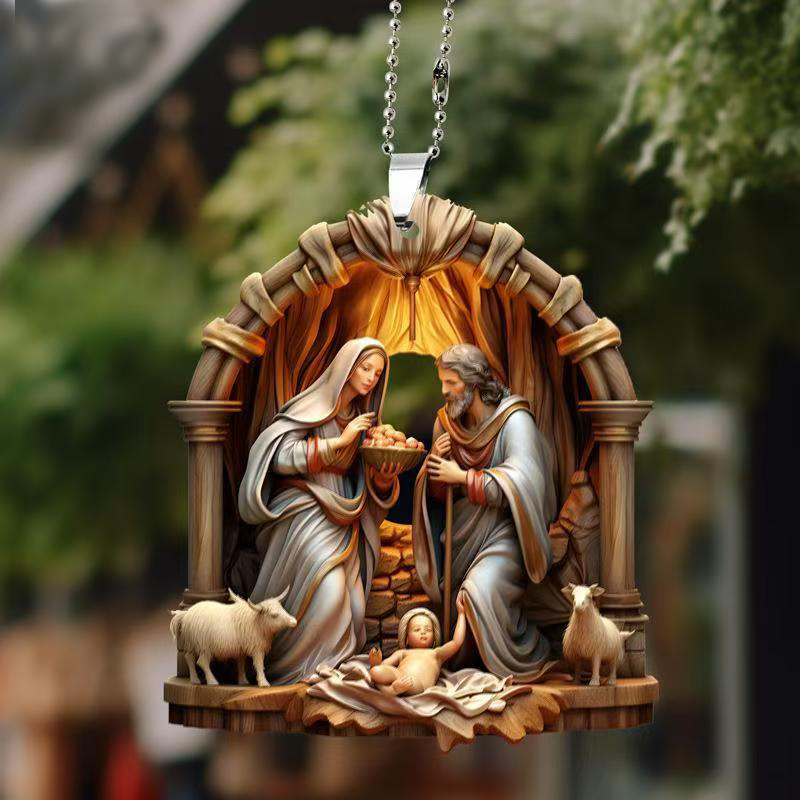 Christmas cross-border best-selling gifts: Acrylic decorative pendants, car interior rearview mirrors, home hanging items, Jesus details Picture