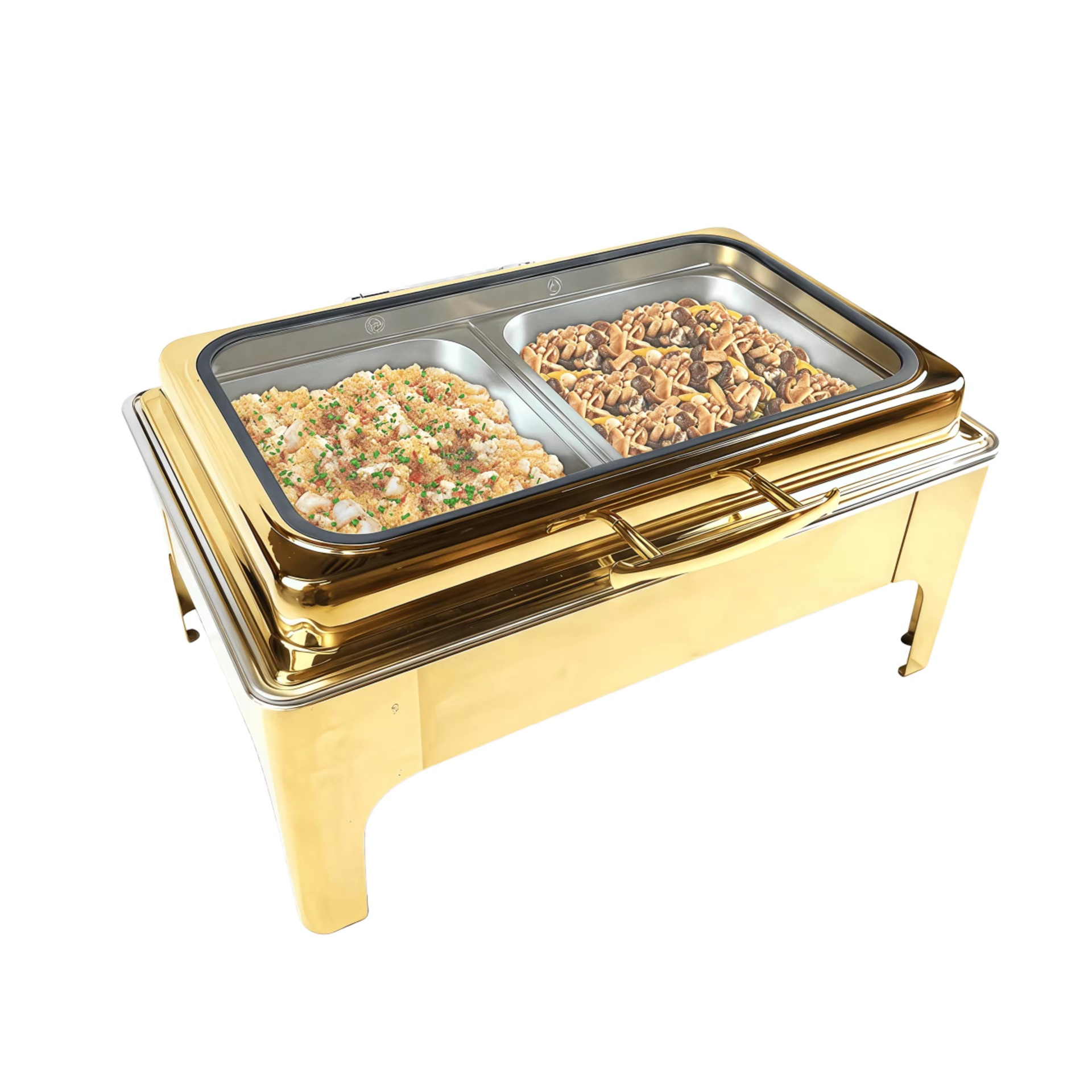 Stainless steel luxury restaurant hotel wedding buffet heater set, fuel heating 9L, golden food insulation Specification image