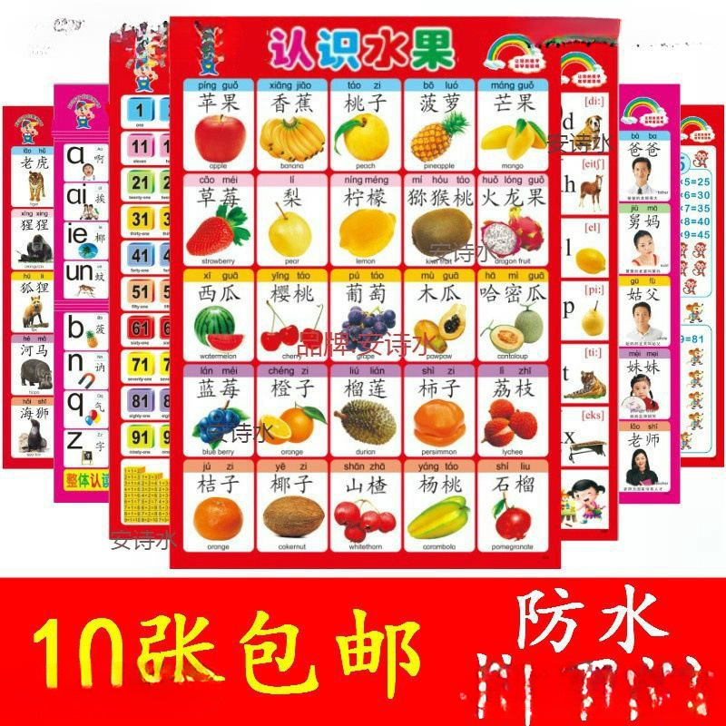 Single-sided wall paintings for babies to recognize characters, baby pinyin wall pictures, character recognition pictures, waterproof enlightenment silent early education children's reading paper