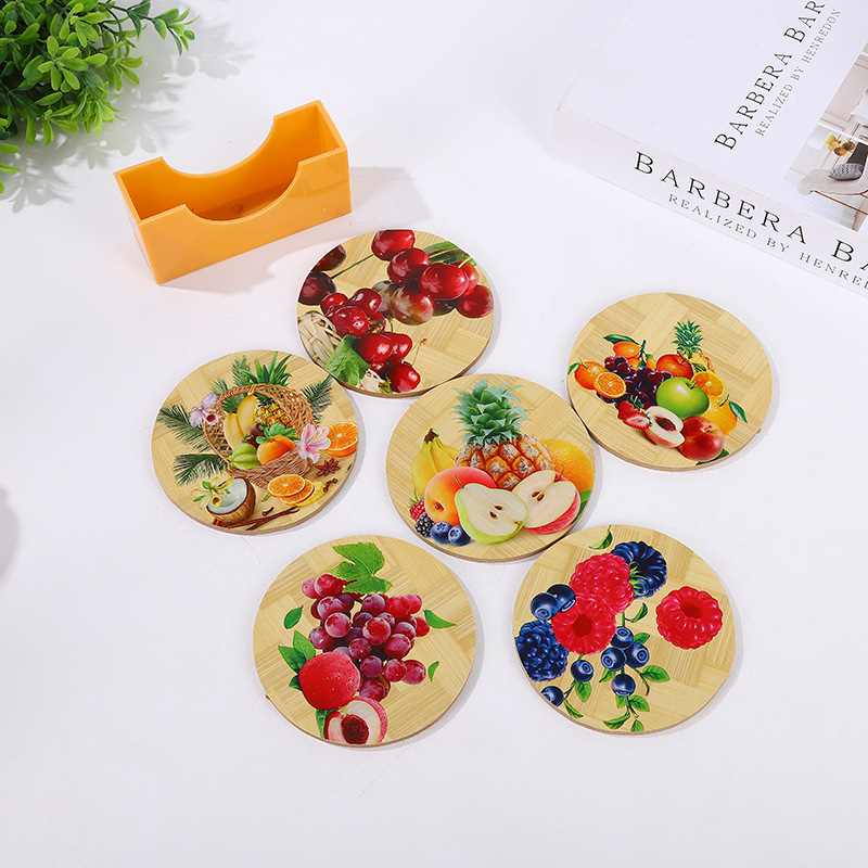 Factory direct supply of household table MATS, creative hotel coasters, placemats, thickened wooden printed bowl MATS Specification image