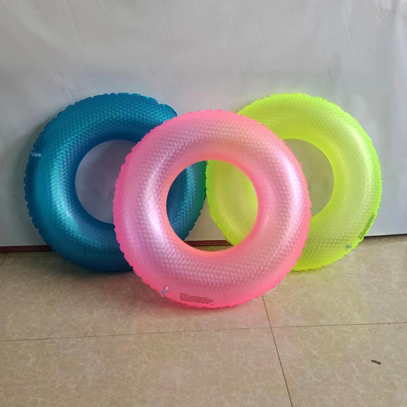 厂家直供跨境新款加厚儿童游泳圈PVC充气荧光纯色浮力圈4D现货