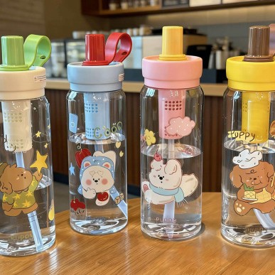 Large-capacity portable handle plastic cup, cute and fun, tea strainer straw cup, anti-drop space cup for male and female students details Picture