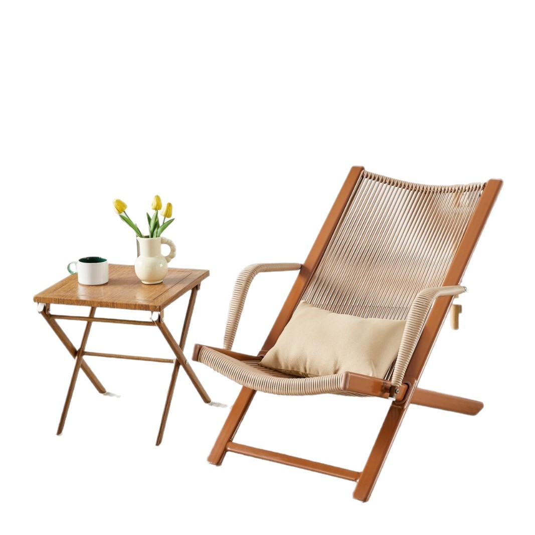 New Chinese-style home leisure rattan lounge chair, balcony and outdoor rattan table and chair three-piece set, nap backrest lounge chair Item Picture