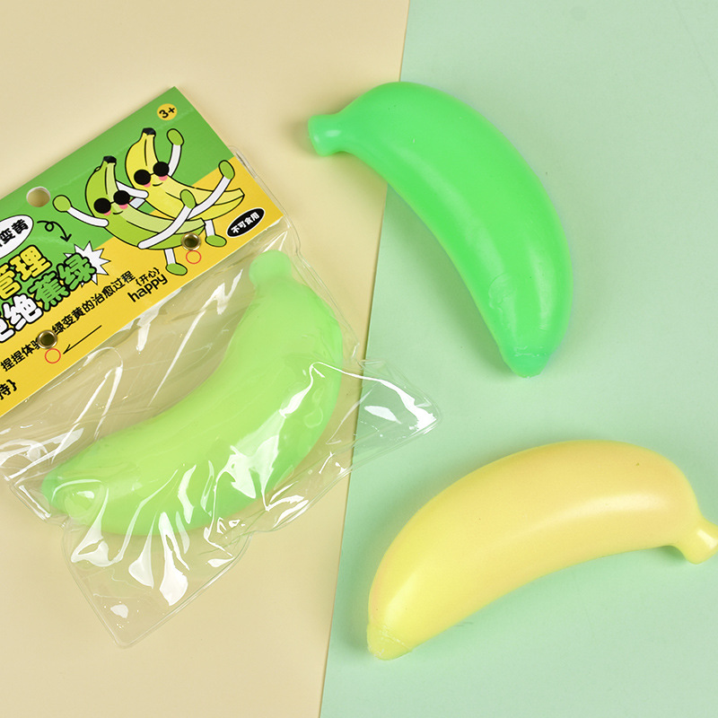 跨境创意变色香蕉捏捏乐温变仿真水果慢回弹流体球发泄球解压玩具