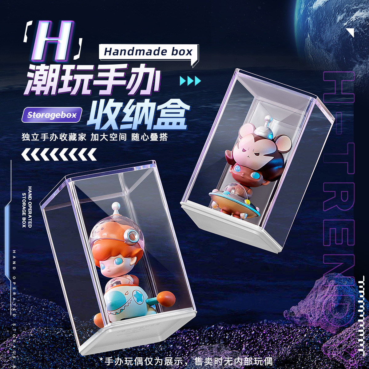 潮玩手办透明展示盒收纳盒化妆品桌面旋转收纳盒