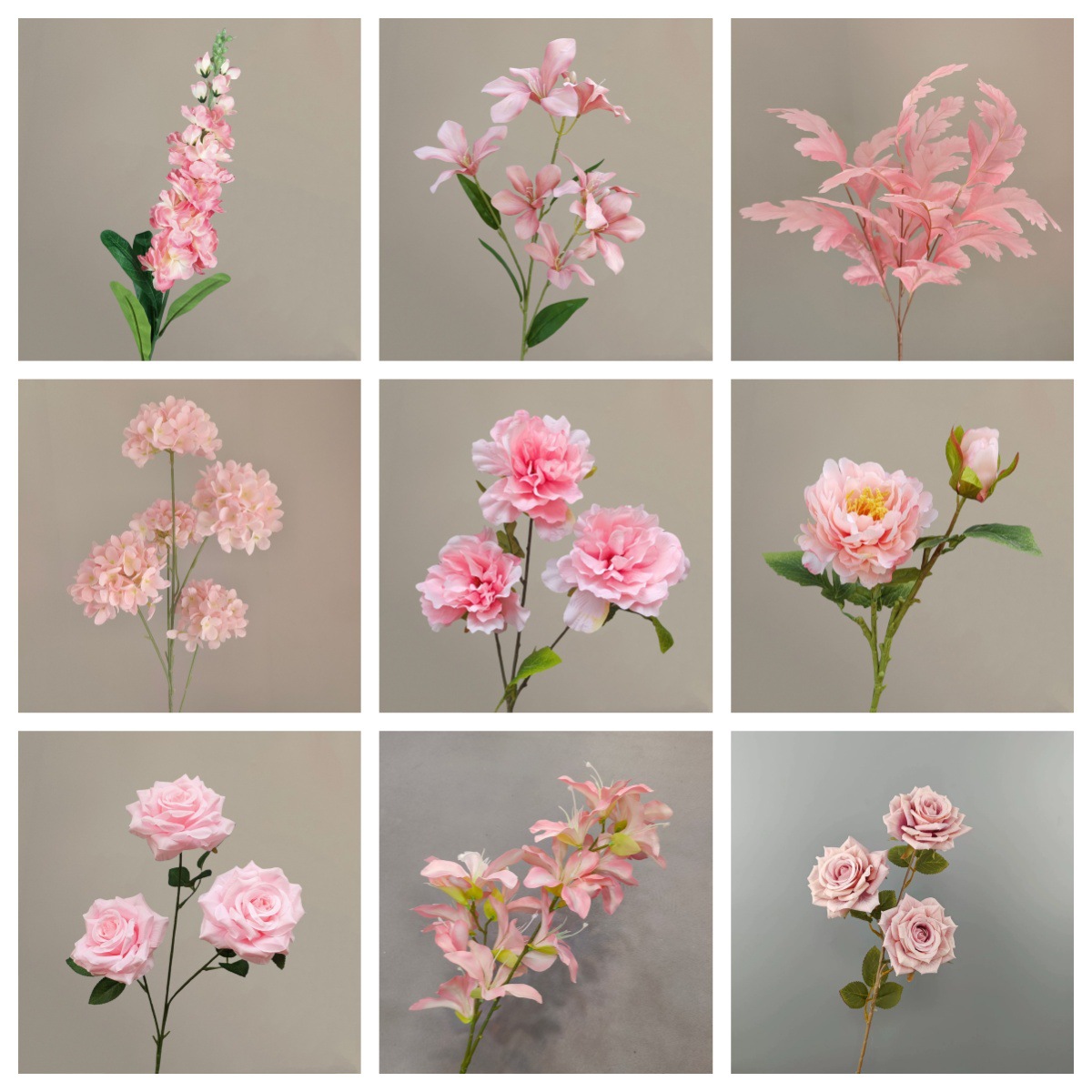粉色仿真花婚庆用花玫瑰蝴蝶兰百合满天星绣球假花粉色仿真花批发