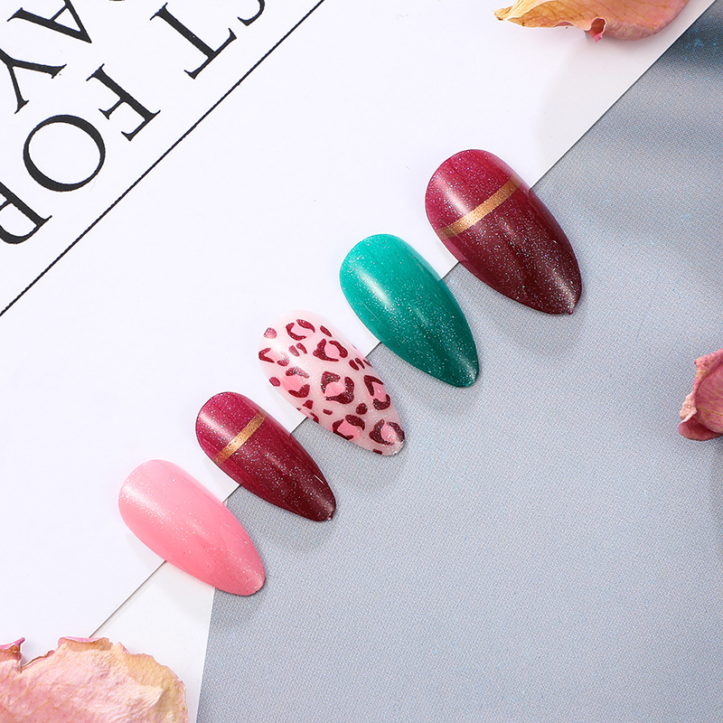 Customized leopard-print teardrop nails, 24-piece nail patches, wearable nails, French pointed nail patches, finished fake nails details Picture