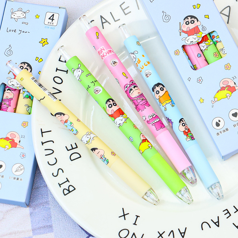 Cartoon Crayon Shin-chan face-changing press gel pen Cute student exam practice 0.5mm quick-drying smooth water pen Specification drawing
