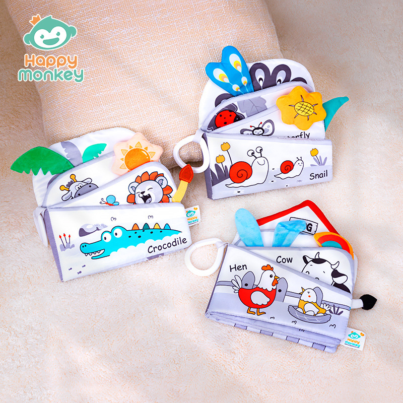 Happy monkey 3D Cloth Book is a visual training toy for babies. It can be torn and chewed Application Scenario