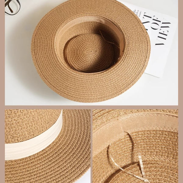 2025 New French flat-topped straw hat women's headwear Beach top hat woven sun protection hat for summer Specification image