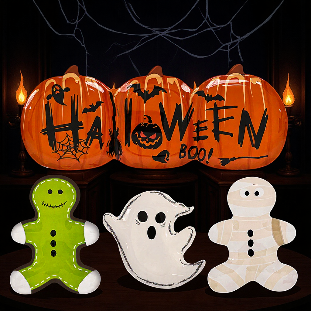 跨境货源美耐皿黑色蝙蝠餐盘批发万圣节派对白色骷髅头搞怪幽灵盘