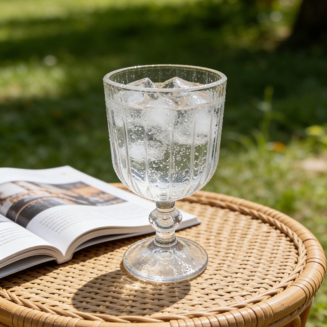 Retro ins viento copa de vidrio en relieve alto nivel de apariencia copa de vino diseño sentido bebida jugo pies altos taza exquisita details Picture