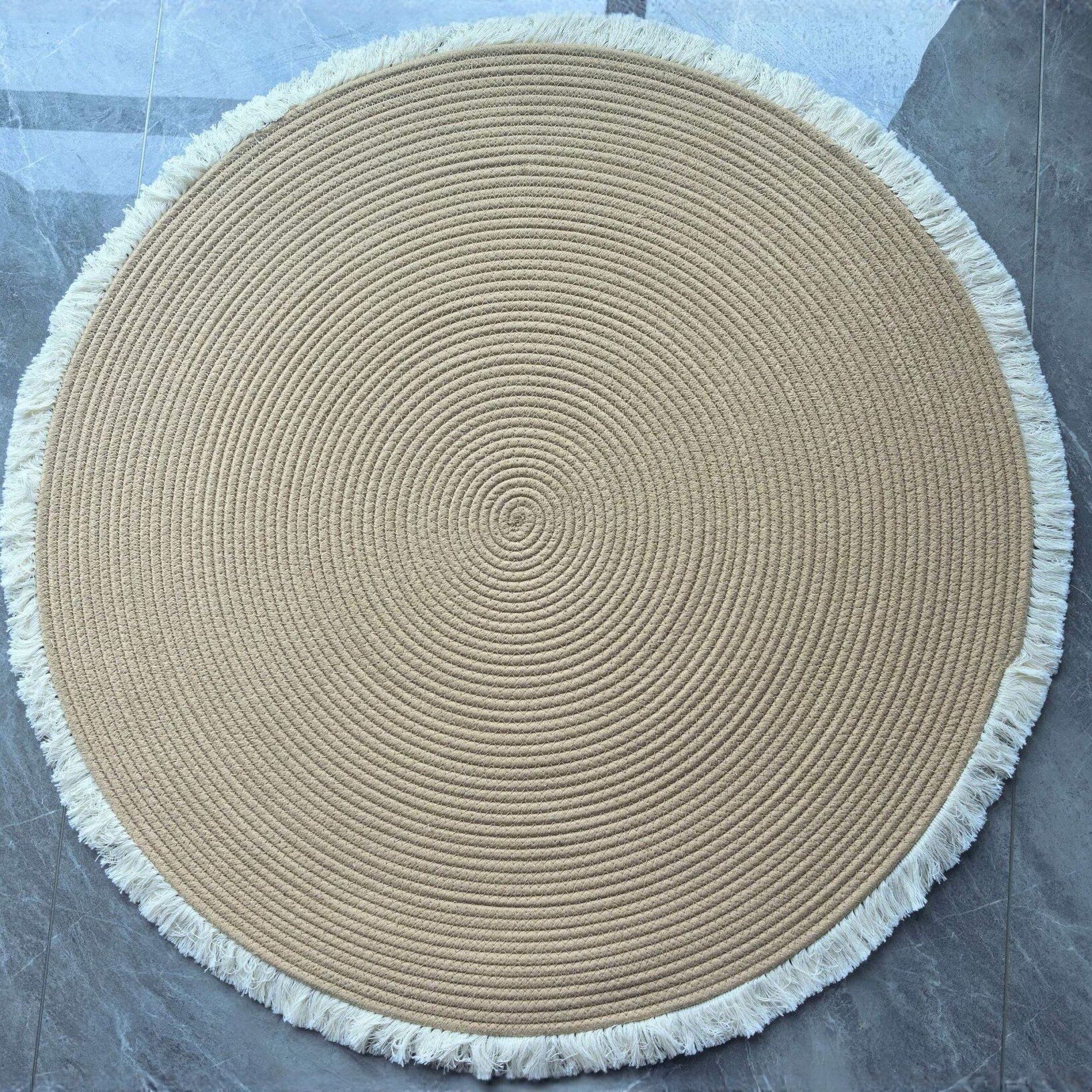 Round cotton rope woven floor mat, hand-woven living room, bedroom, baby play carpet, thickened soft solid color style