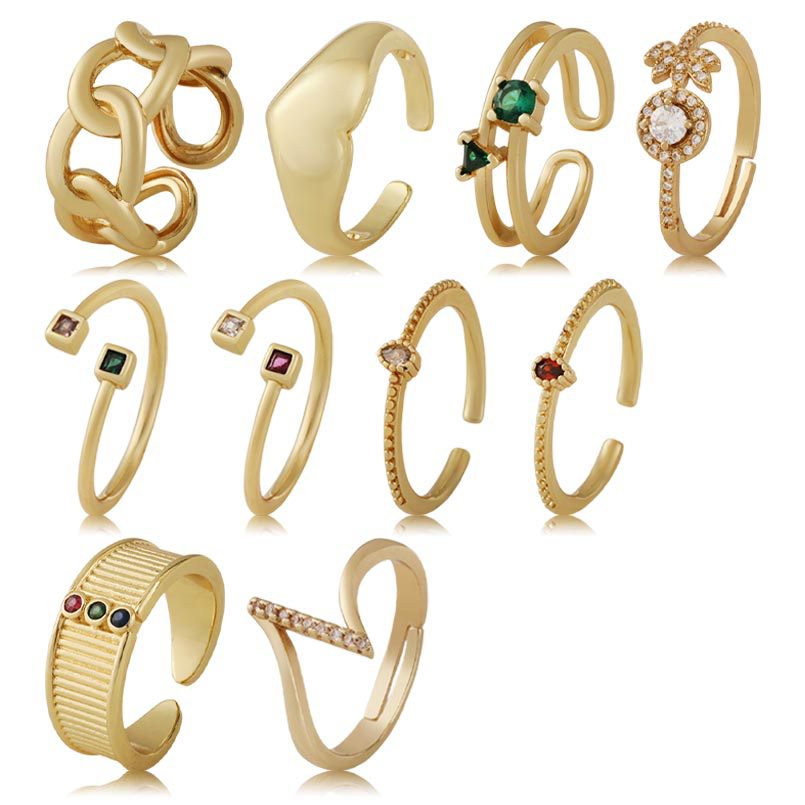 Cross-border copper-plated ring for women, a niche, light luxury and high-end feel. It is plated with 18k real gold and set with square zircon stones for women