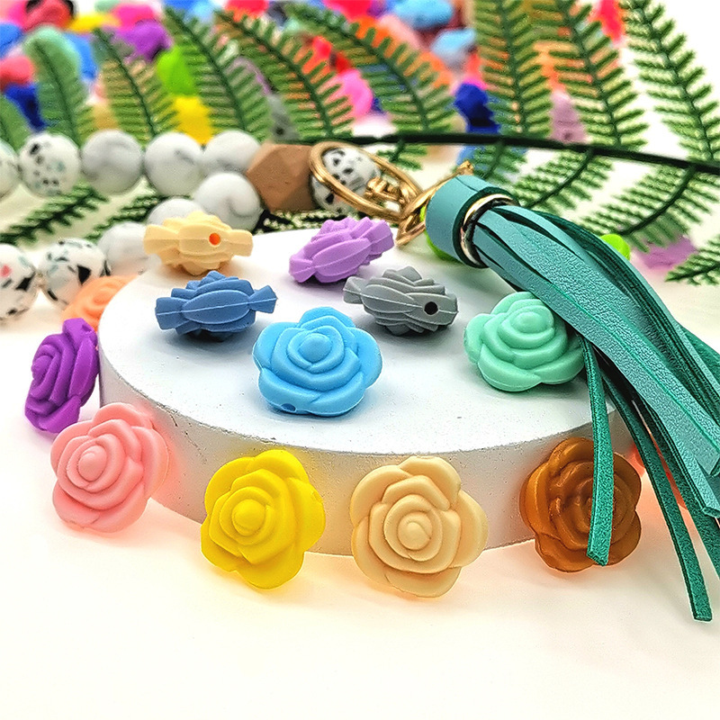 Silicone beads double-sided rose-shaped perforated bead jewelry flower diy handmade baby pacifier chain loose beads Specification drawing