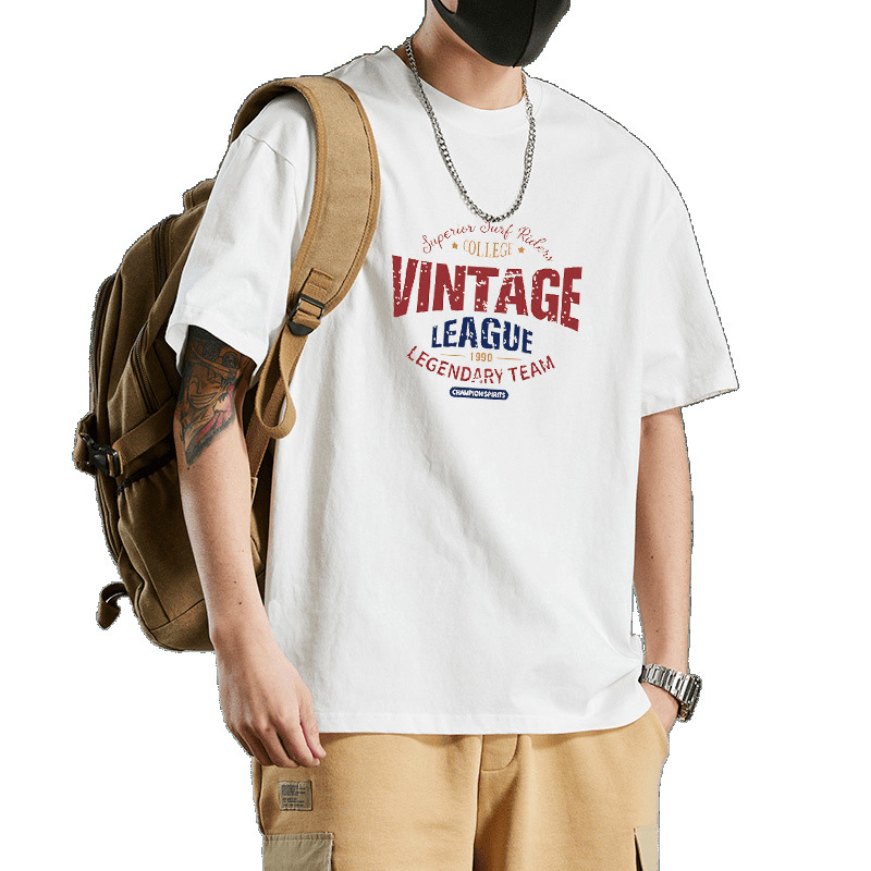 Pure cotton short-sleeved round-neck T-shirt, solid color, slim design, high-end and funny men's T-shirt, breathable couple style Item Picture