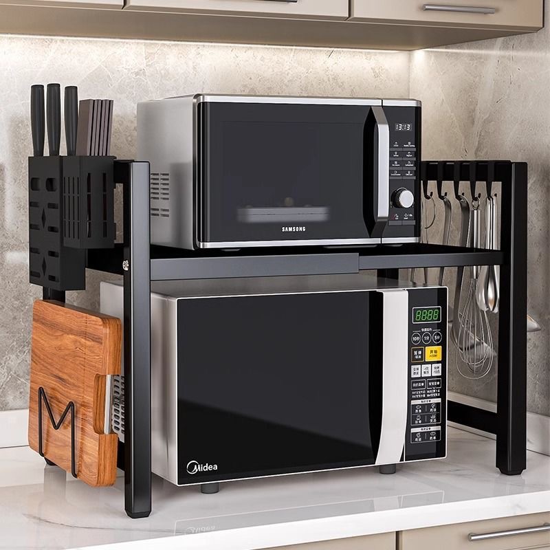 新款可伸缩厨房置物架微波炉烤箱架子家用多功能台面收纳架置物架