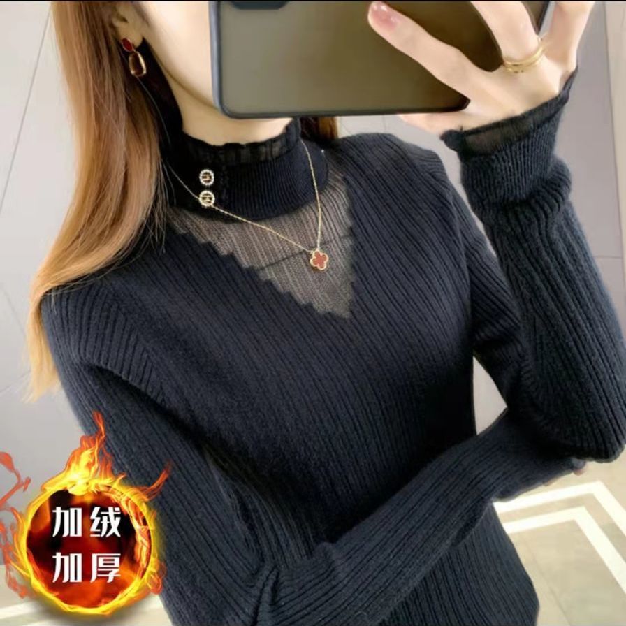 A new, stylish long-sleeved sweater for women in autumn and winter, with a fitted lace knitted top and base layer Specification image