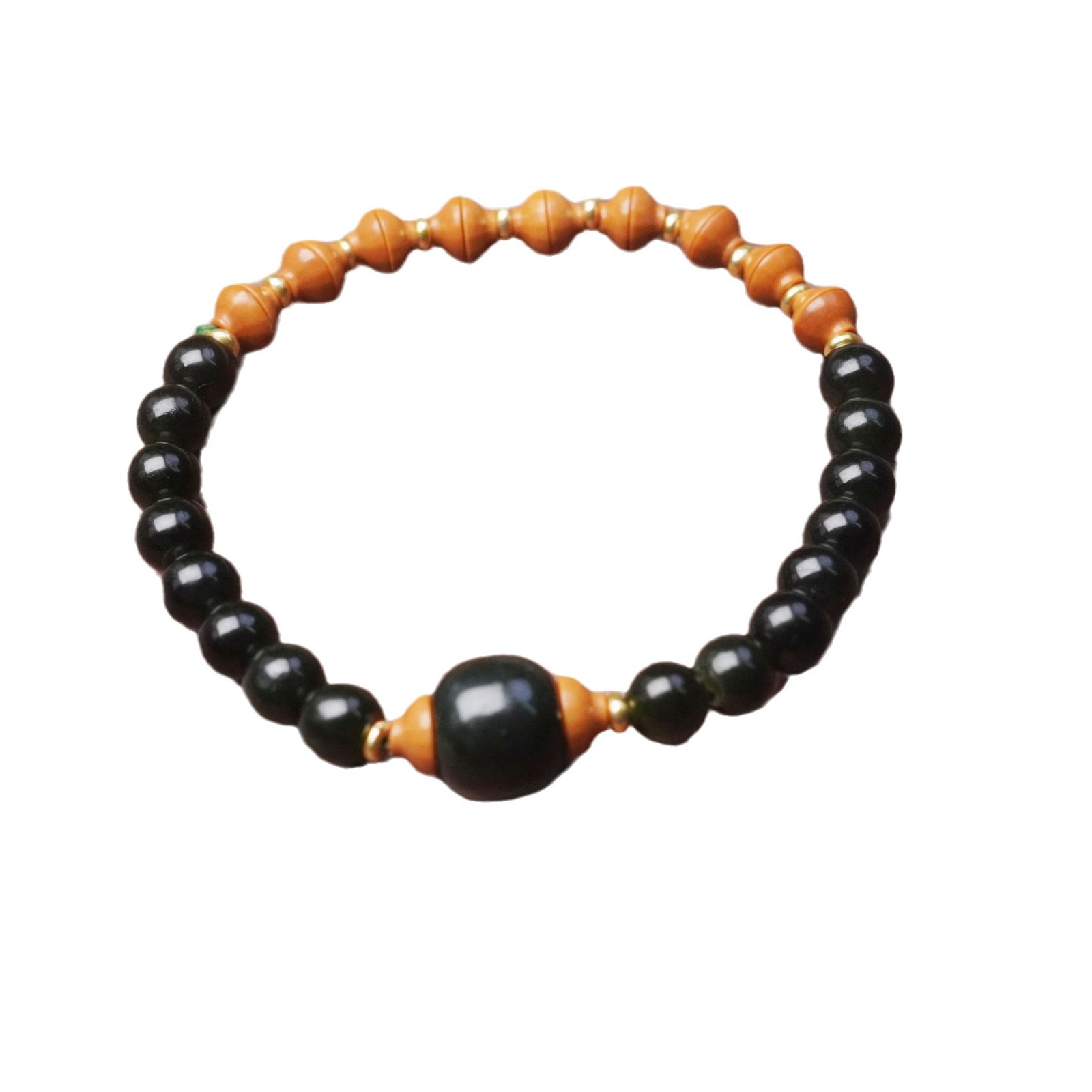 Xiangji obsidian olive kernel round bead wooden bracelet, Golden rice bowl collectible, hand-held Buddhist prayer bead bracelet, women's accessory Item Picture