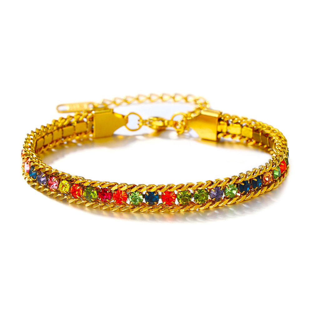 New cross-border bestseller stainless steel color diamond zircon bracelet that doesn't fade, versatile and fashionable, personalized and super dazzling jewelry Item Picture