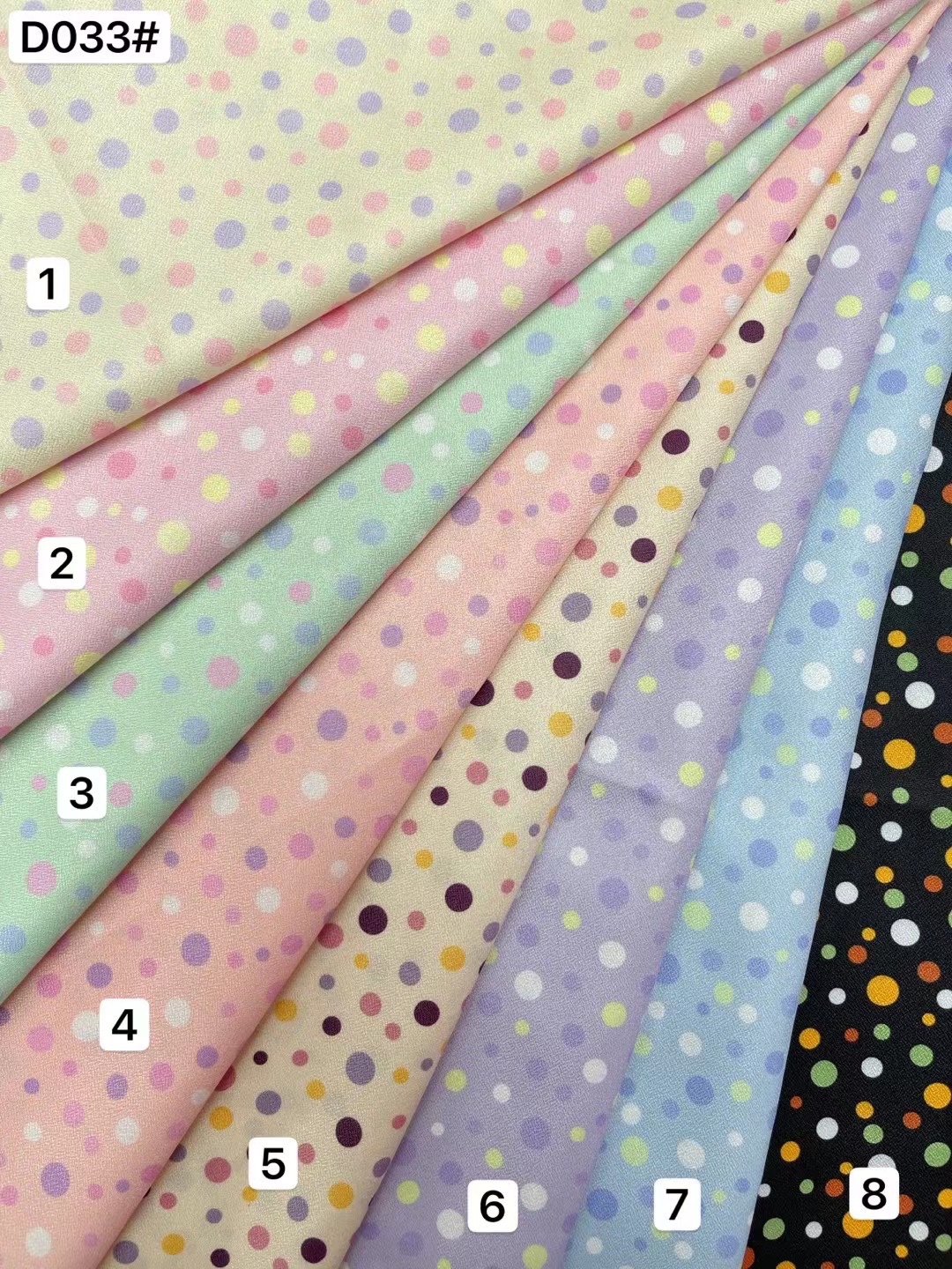 New printed fabric, linen, colored dots, polka dot clothing fabric, bag fabric, children's clothing fabric, digital printing
