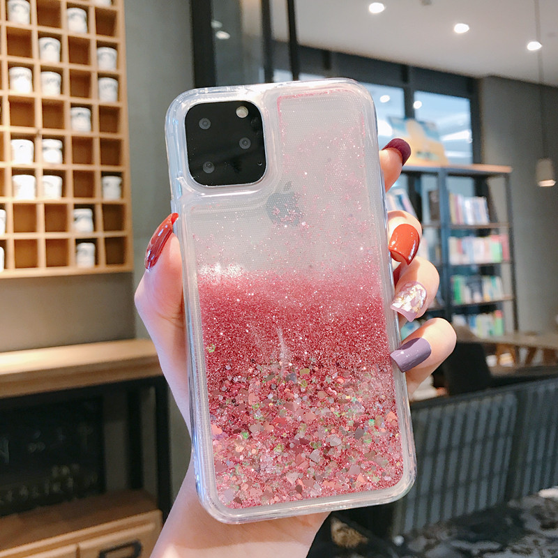 Solid color heart-shaped sand phone case for iPhone16, liquid 15/14 slider soft case for iPhone 17pro max details Picture