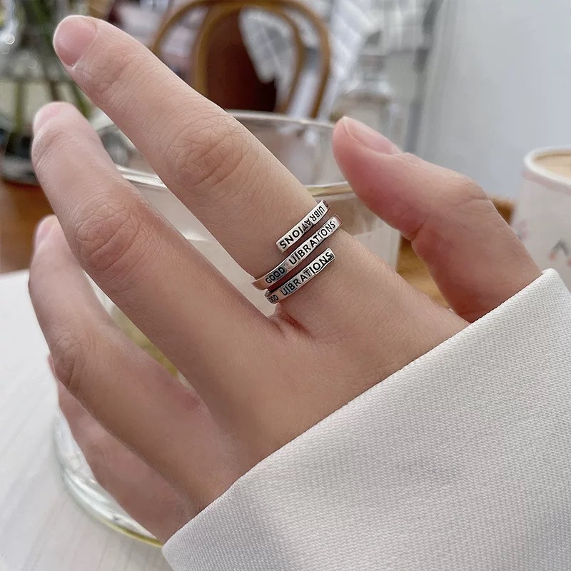 S925 sterling silver 11.18 geometric line ring punk style individual retro aged ring open letter index finger ring