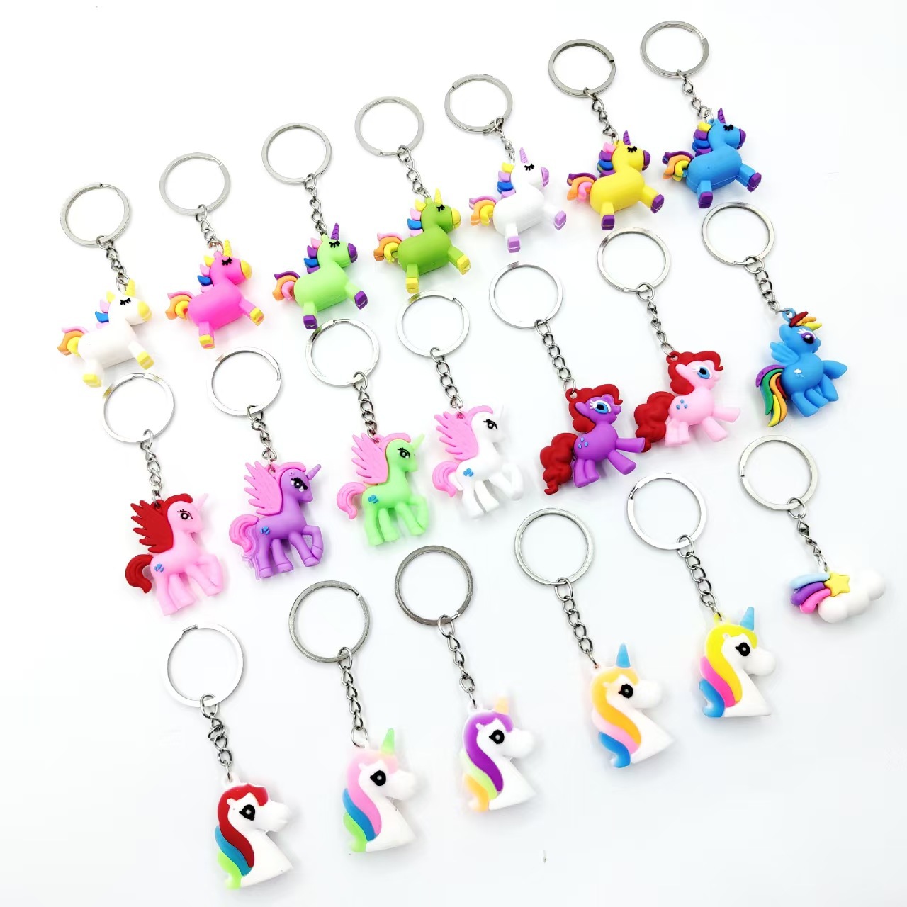 跨境PVC软胶钥匙扣 卡通独角兽公仔钥匙扣配件 包包装饰品小配饰