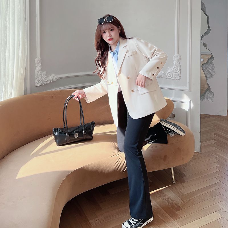 Runqi N8658 Extra-large leg slimming cut micro flared floor-length stretch Little black Pants wholesale large-sized women's long pants Application Scenario