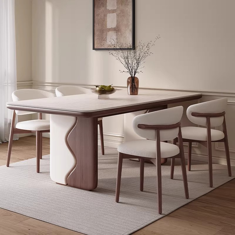Star Factory wholesals cream wind tunnel stone rock plate dining table and chair sets, French retro solid wood dining tables, rectangular household dining tables