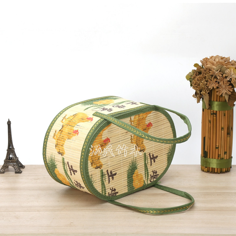 土鸡虫草蛋厂家直销竹篮绿壳椭圆竹制品筐富硒竹编制品手提周九绒