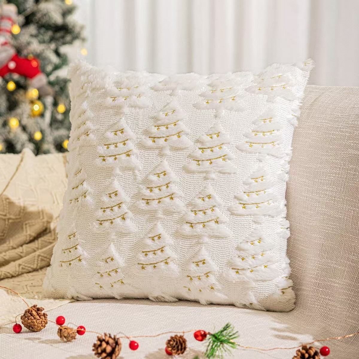 Árbol de navidad rojo almohada bordada peluche acolchada sofá festivo cojín decoración del hogar almohada Specification image