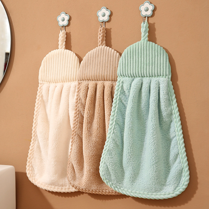 珊瑚绒擦手巾可挂式柔软加厚吸水厨房卫生间跨境家用儿童擦手巾