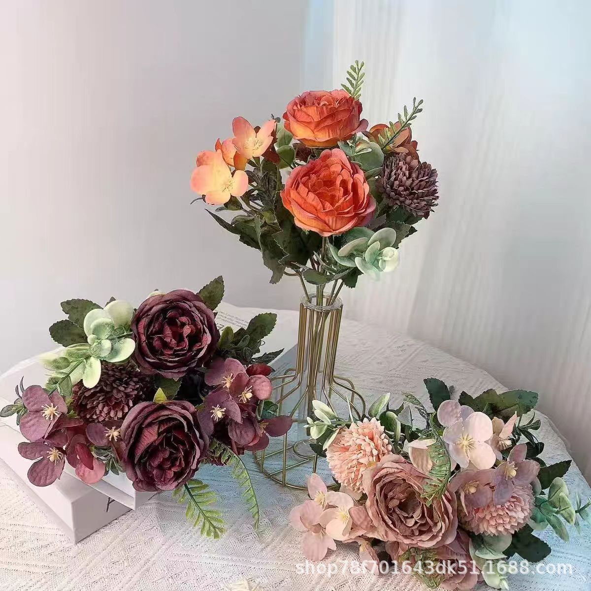 仿真花DIY发饰配件/假花/5朵塑膠花/仿真花/假花批发细节图