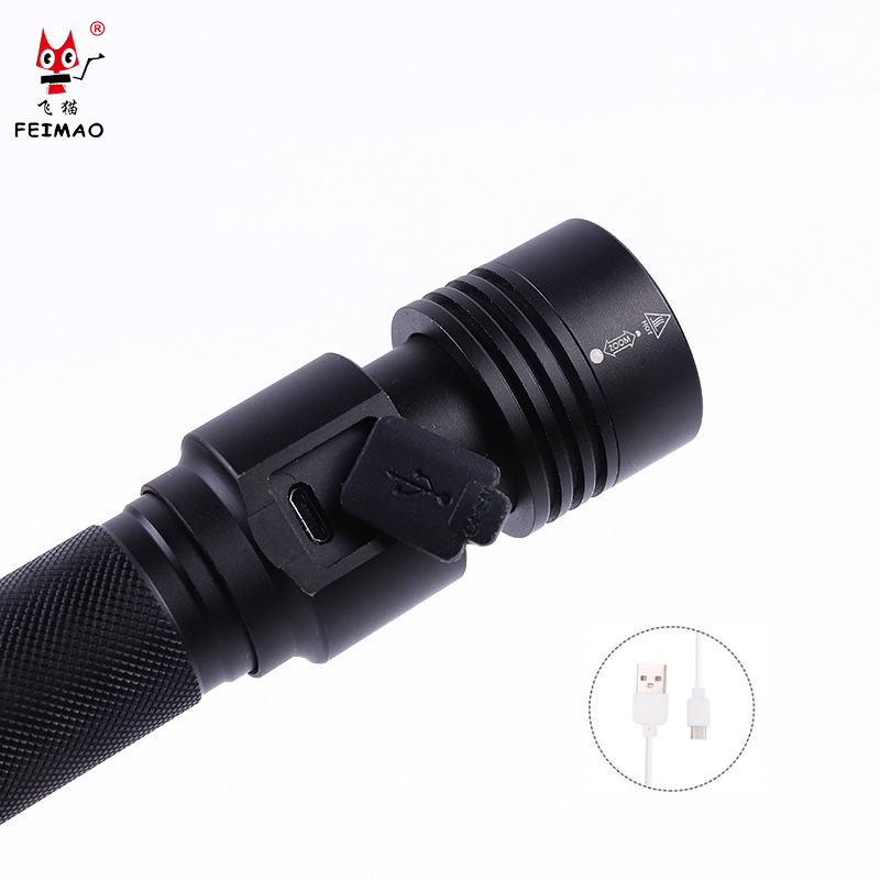 新款小型P50伸缩手强光电筒usb充电尾部强磁铁可手持夜行照明防水详情图3