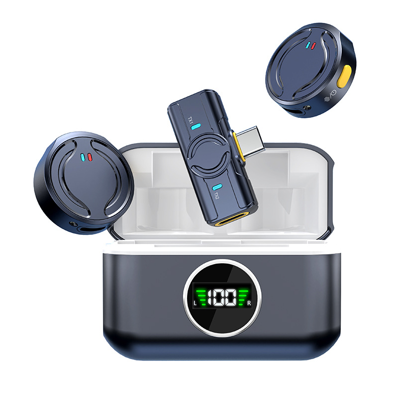 新款Q81无线领夹麦克风一拖二带充电仓抖音直播智能降噪无线迷你白底实物图