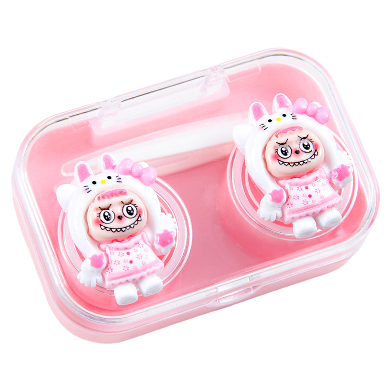 卡通可视透明隐形眼镜盒可爱便携式小巧免拧盖一体美瞳盒                               白底实物图