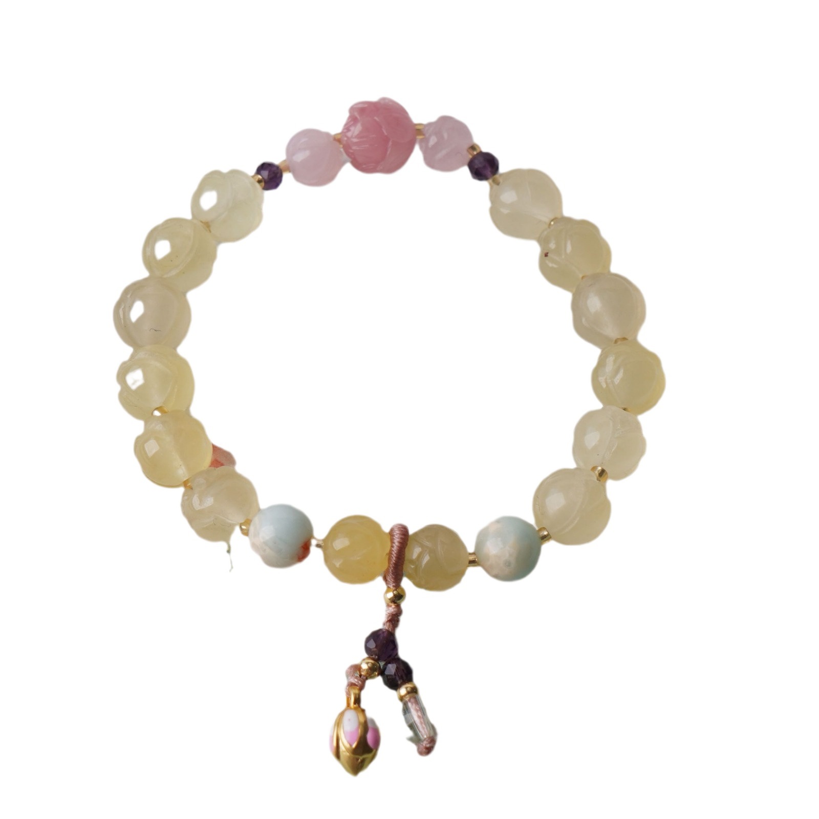 New golden thread Good Luck lotus bracelet for women, high-end handcrafted glass Chinese lotus flower and lotus leaf bracelet accessory Item Picture