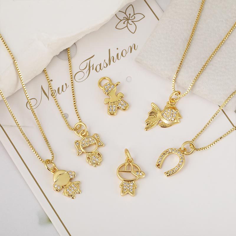 Wholesale of cross-border best-selling 18k gold and diamond necklace pendants for boys and girls, animal small ornaments and accessories full figure