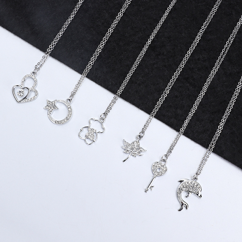 跨境爆款钛钢项链饰品女百搭合金镶钻吊坠礼物批发首饰配饰锁骨链